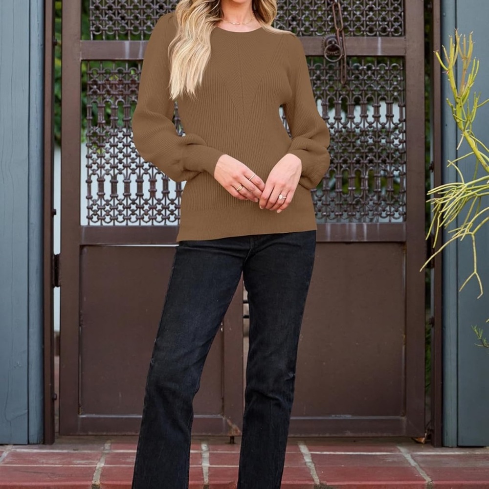 Chic Brown Ribbed Sweater - Picture 3 of 5